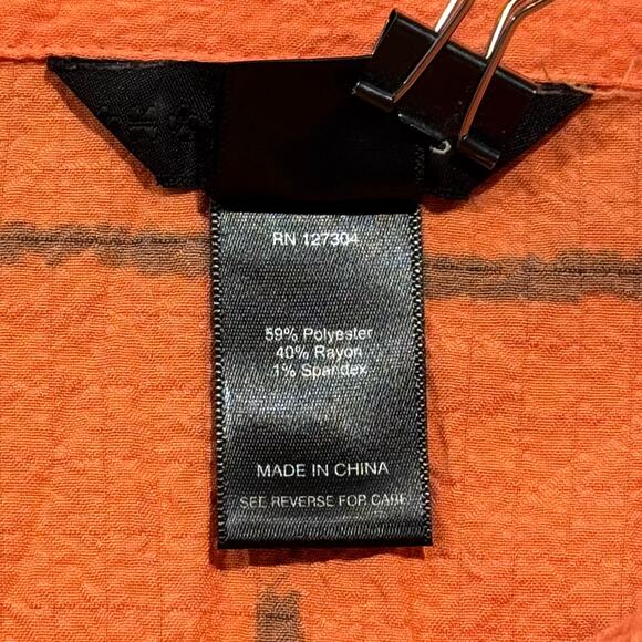 Ali Miles Tunic Top Crinkle Cottage Boho Button Up Checkered Neon Orange Large - Picture 4 of 8